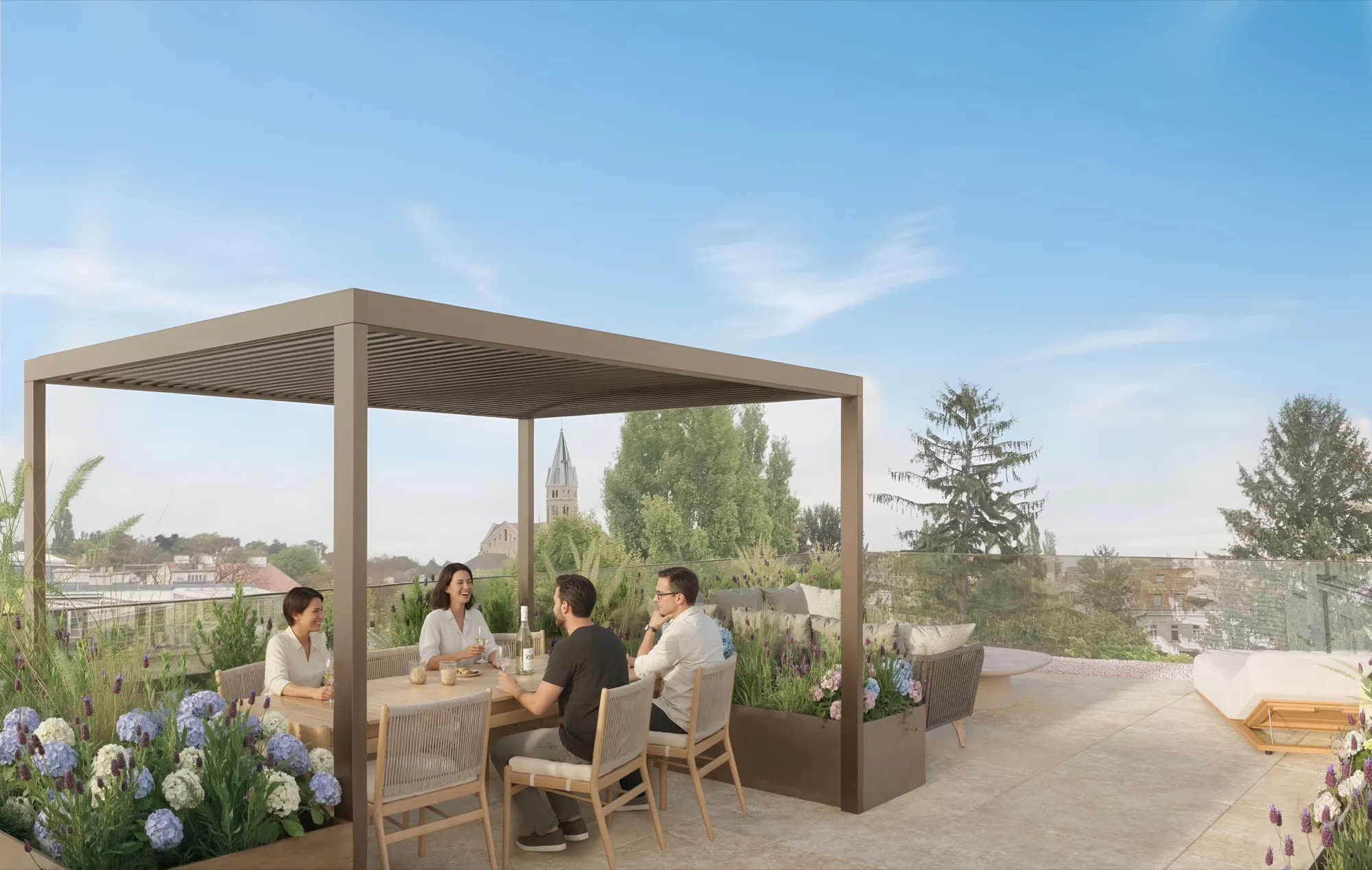 Sonnige Dachterrasse der Maisonette