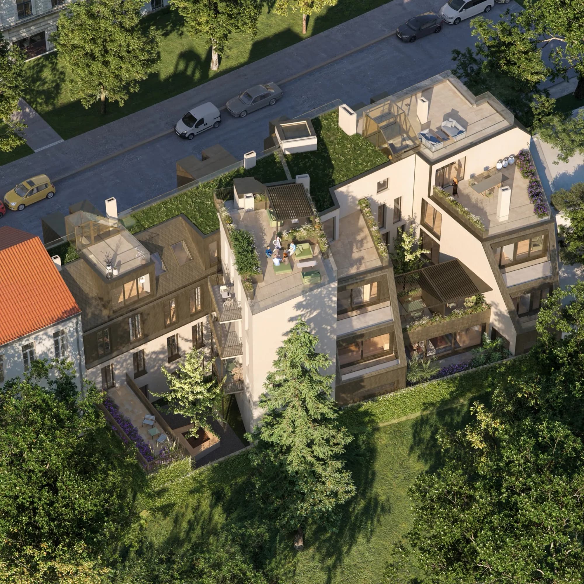 Luftbild über Döbling und die Stadt
